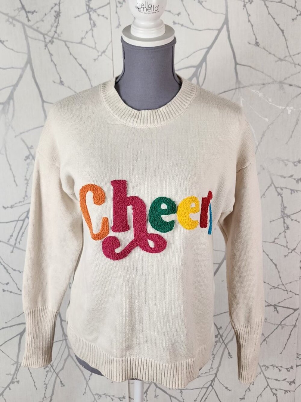 Moon & Madison Colorful Cheers Textured Graphic Crewneck Sweater